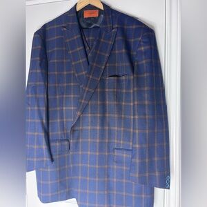 Checkered, blue and brown suit